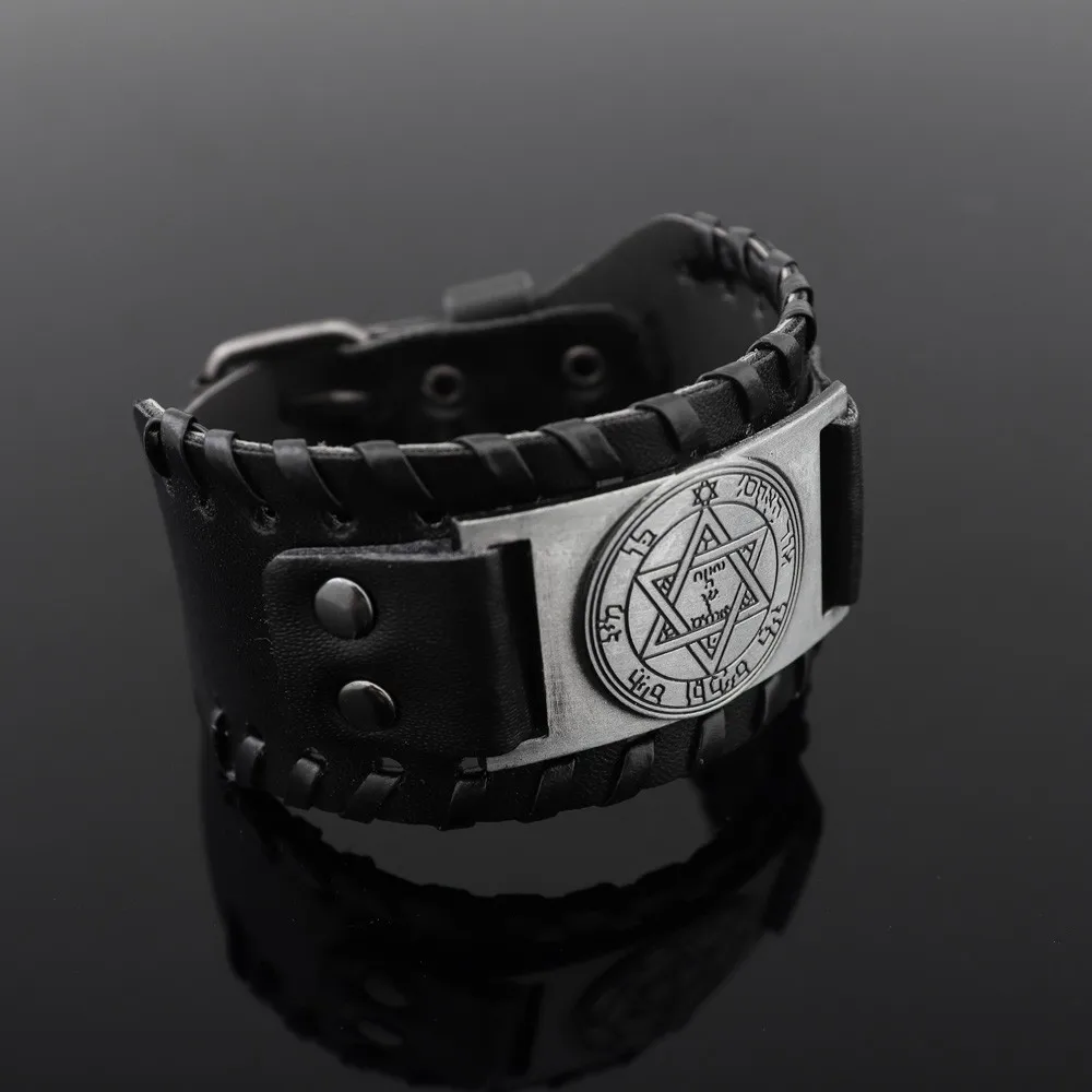 Trendy Totem Design Six-pointed Star Bracelet Men\'s Bracelet New Fashion Leather Woven Viking Accessorie Party Jewelry Wholesale