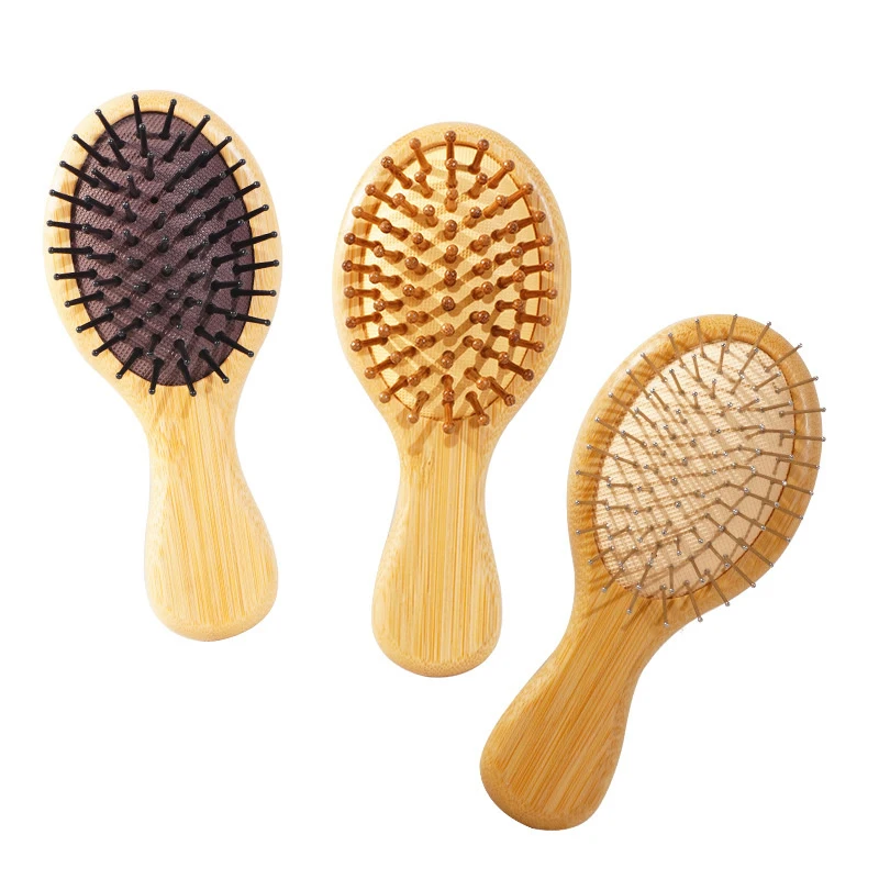 Mini peigne à cheveux écologique en bois Portable coussin d'air mignon Airbag antistatique large tête ronde dents Massage peignes brosse à cheveux