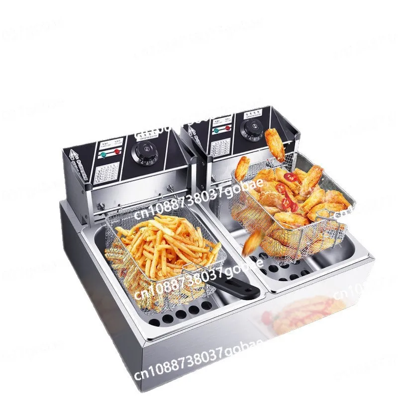 Image 5: Friteuse commerciale de grande capacité, friteuse électrique de stand de collation à température contrôlée à double cylindre en acier inoxydable