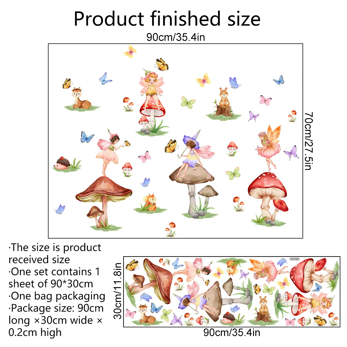 30*90cm Mushroom Flower Butterfly Wall Stickers Background Wall Living Room Room Decorative Mural Wall Stickers Wallpaper Ms4262