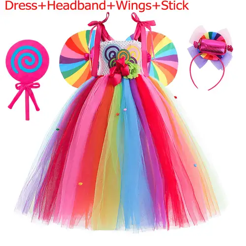 Lollipop Candy Dress Costume Sweet Girl Carnival Purim Apparel Toddler Rainbow Colorful Tutu Off Shoulder Princess Party Frocks - Image 9