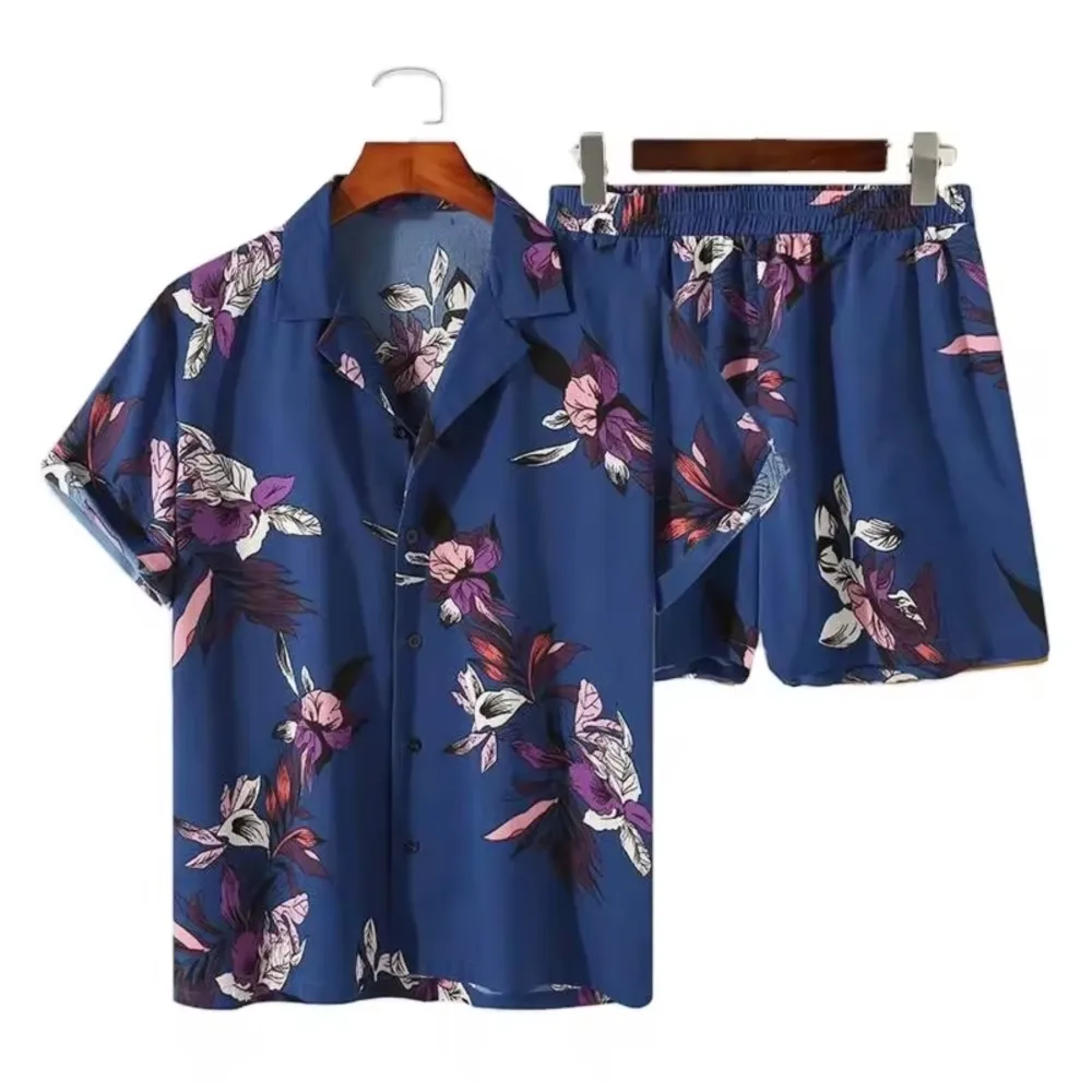

Striped Simple Hawaiian Shirt Print Men's Shirt Shorts 2 piece Casual Vacation Men's Shirt Suit Short-sleeved Button Shirt