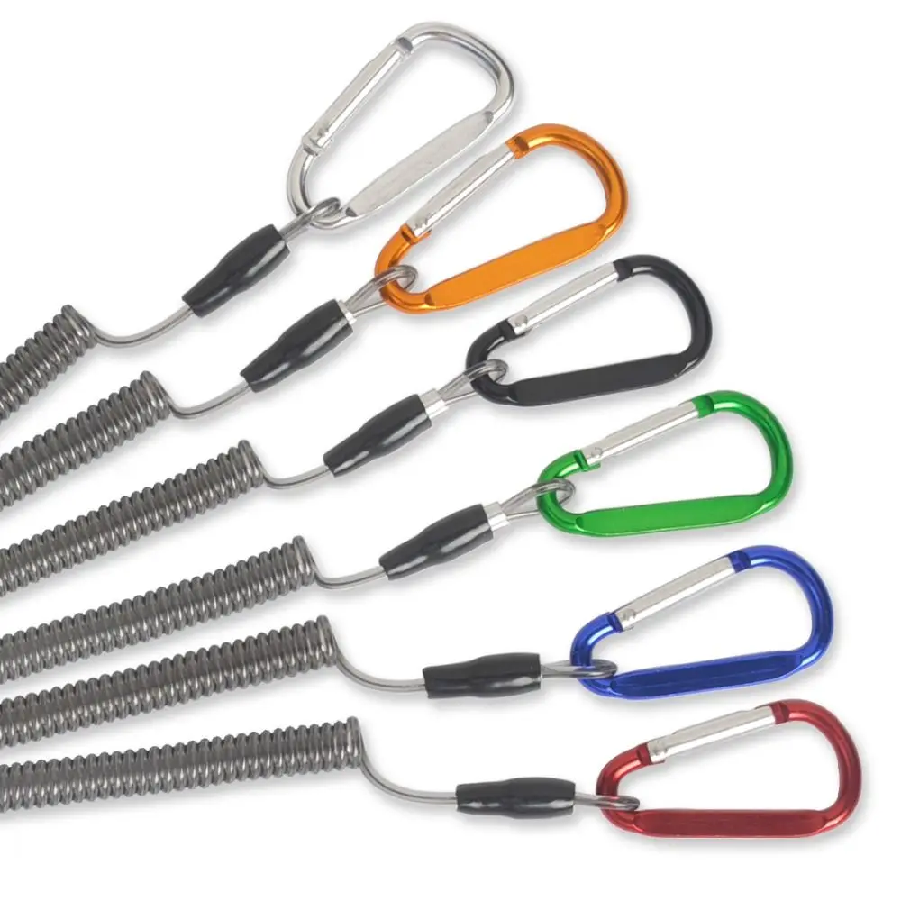 Hiking Accessories Tackle Camping Outdoor Climbing Anti-lost Steel Wire Boating Lanyard Carabiner Spring Rope Fishing String