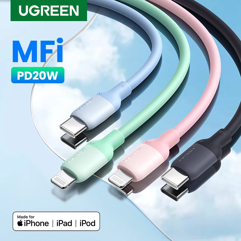 

Силиконовый кабель UGREEN MFi с USB C на Lightning, 20 Вт, PD для iPhone 14, 13, 12 Pro Max, кабель для быстрой зарядки телефона типа C