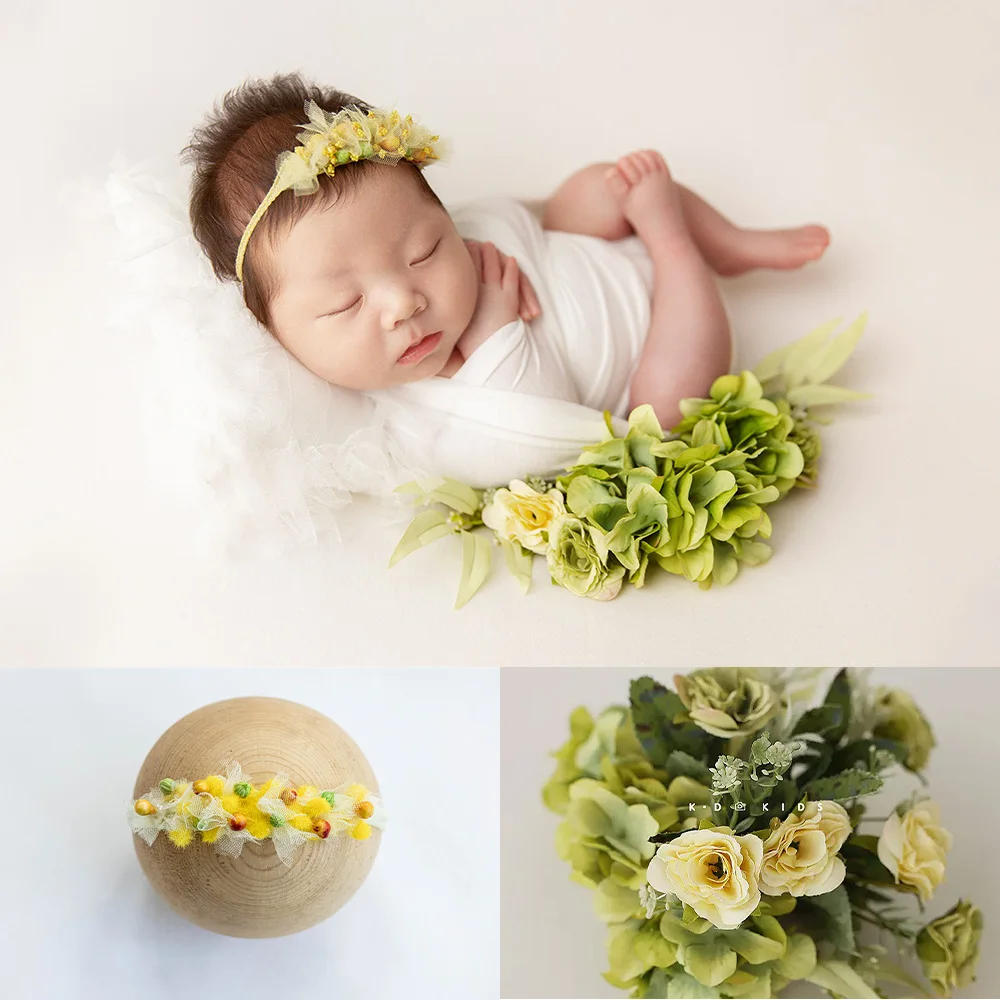 Newborn Photography Props Solid Cotton Stretch Wrap Flower Headdress Props Artificial Flowers Studio Baby Shooting Accessories