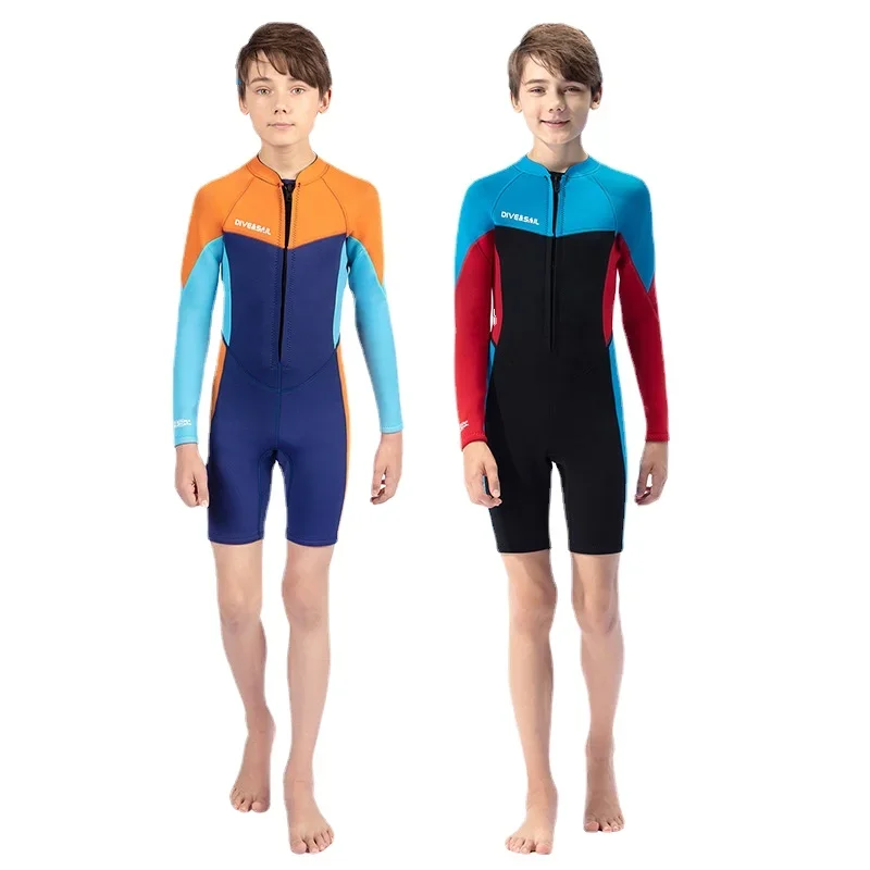 

Kids Teens 2.5mm Wetsuit Long Sleeve Short Legs One-piece Full Body Wet Suit Snorkeling Swimming Water Sports Wetsuits