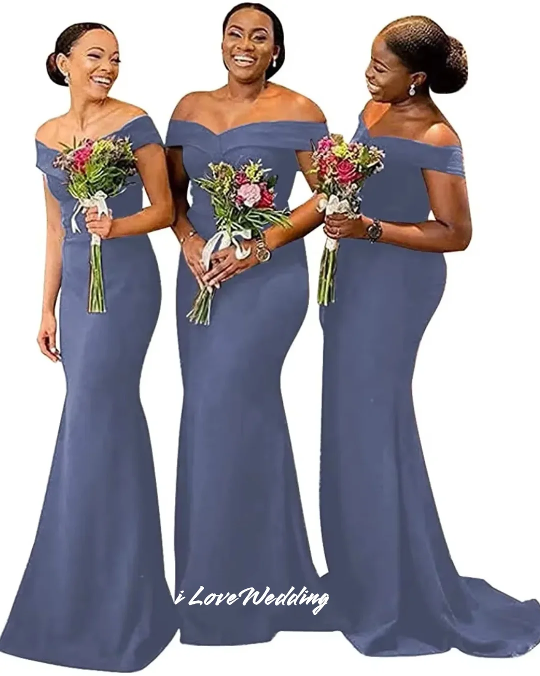 女性のグリーンオフショルダーブライドメイドドレス 2025 サテンストラップレスマーメイドシャーリングスイープトレインウェディングパーティードレスカスタマイズ