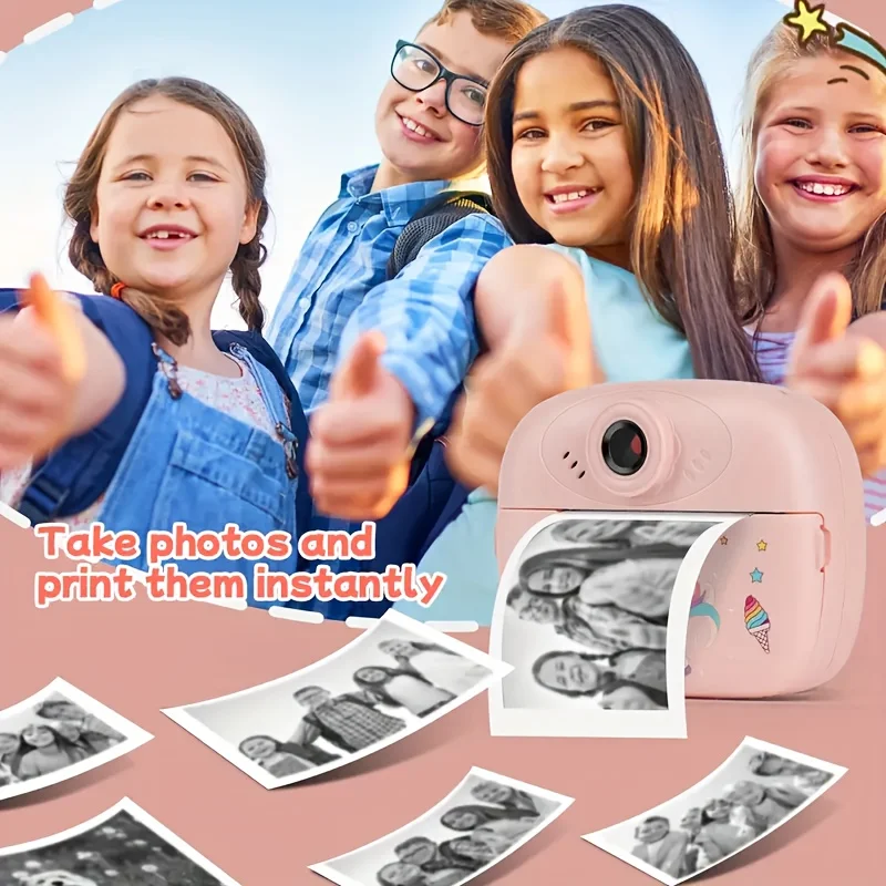 FHD Print Camera Cute Creative Thermal Paper Instant Print Photo Video Outdoor Travel Camera Support 32GB Memory Card