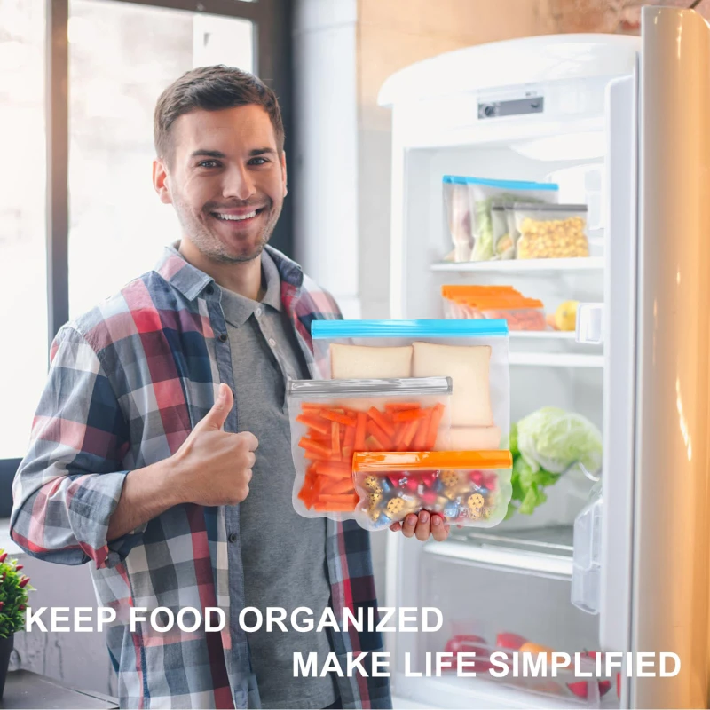 

Colorful Silicone Material Food Storage Reusable Up Zip Shut Bag Leakproof Fresh Storaging Wrap Ziplock Bags