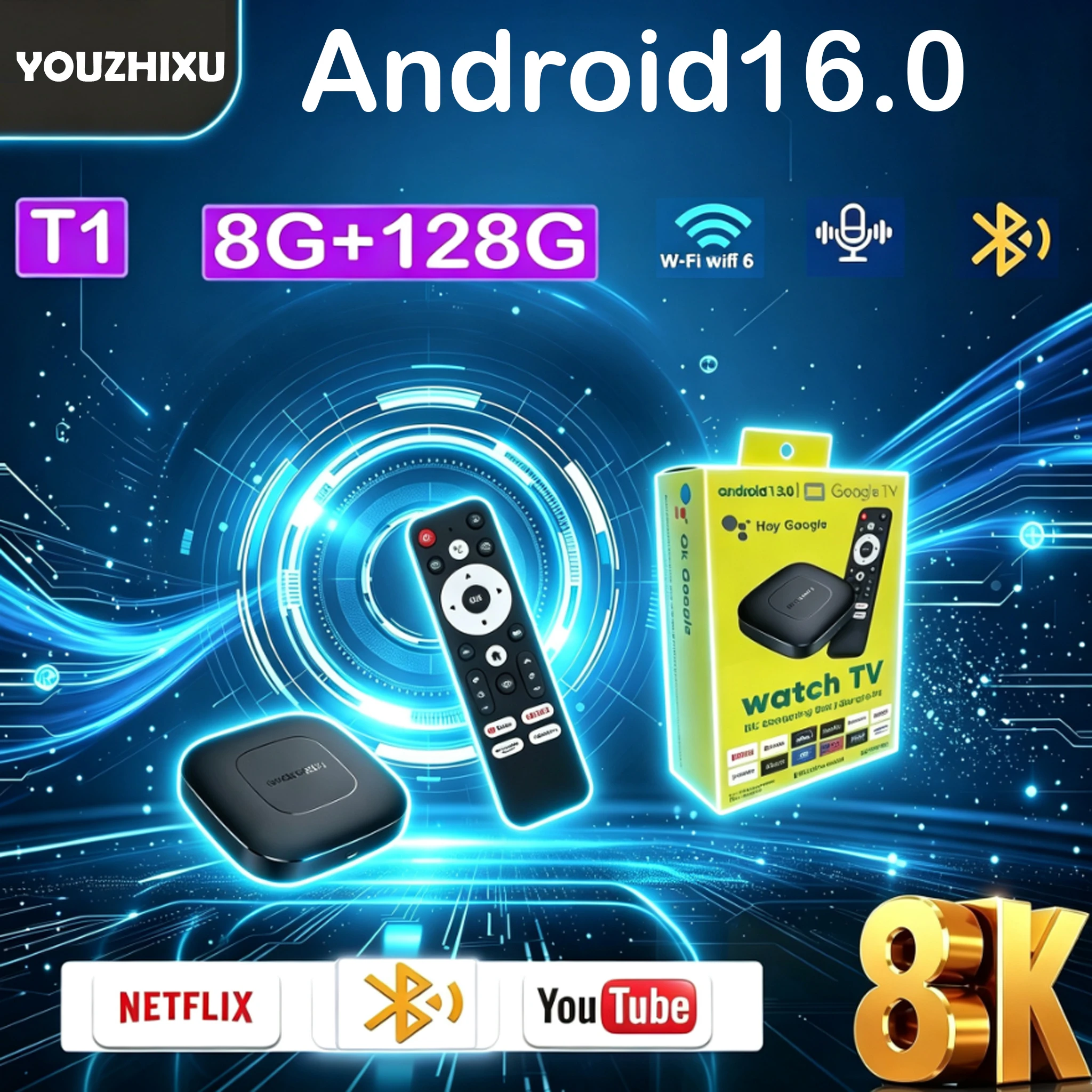 T1 Android 16 Smart TV Box Allwinner H313 8K UHD Streaming Player WiFi 6 Bluetooth 6.0 Google Voice Assistant Set Top Box 2026