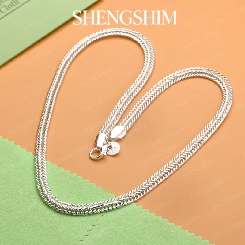 SHENGSHIM 925 Sterling Silver 6MM Flat Snake Chain Necklace For Men Women Fashion Jewelry Hip Hop Punk Birthdays Party Gift