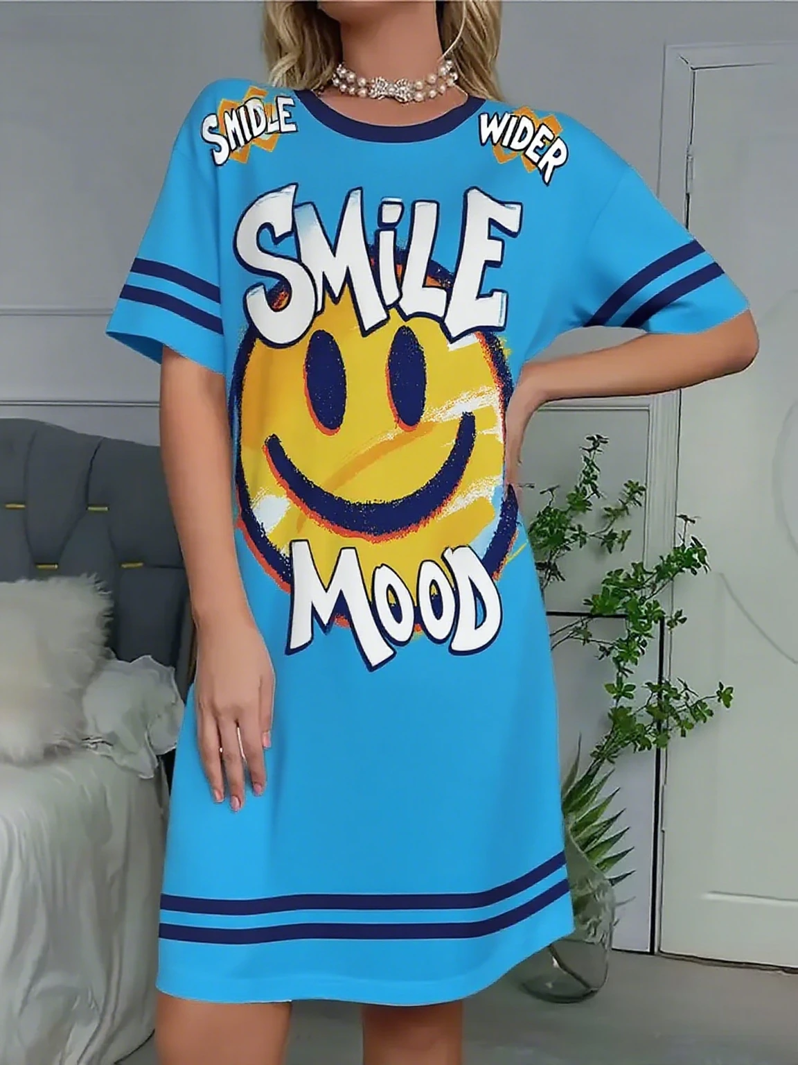 الصيف المرأة تي شيرت فستان حجم كبير وجه مبتسم غير رسمي رقم 23 مطبوعة سيدة قصيرة الأكمام البلوز فساتين النساء الملابس #3