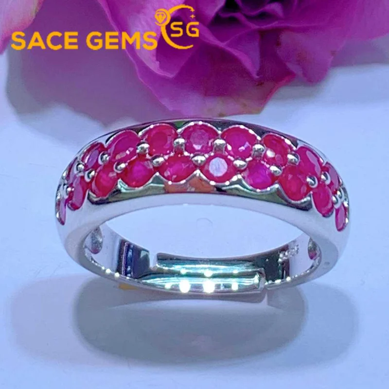 

SACE GEMS New Luxury Trendy 925 Sterling Silver 2.5MM Ruby Gemstone Rings for Women Engagement Cocktail Party Fine Jewelry Gift