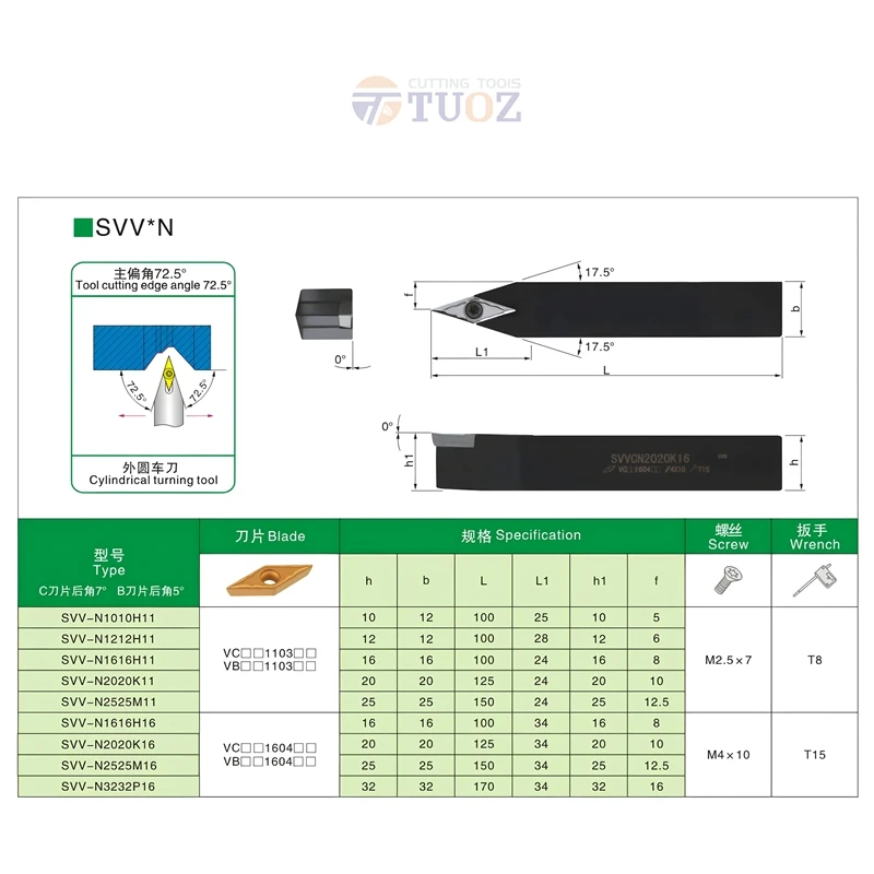 TUOZ SVVBN SVVCN 72.5 درجة أداة تحول خارجية 1010 1212 1616 2020 2525 حامل باستخدام الحاسب الآلي مخرطة القاطع عرقوب VCMT VBMT إدراج #4