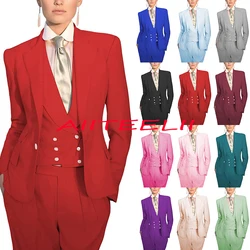 Women's Suit 3 Piece Business Formal Work Wear Slim Pants Suit Blazer + Pants + Vest костюм женский