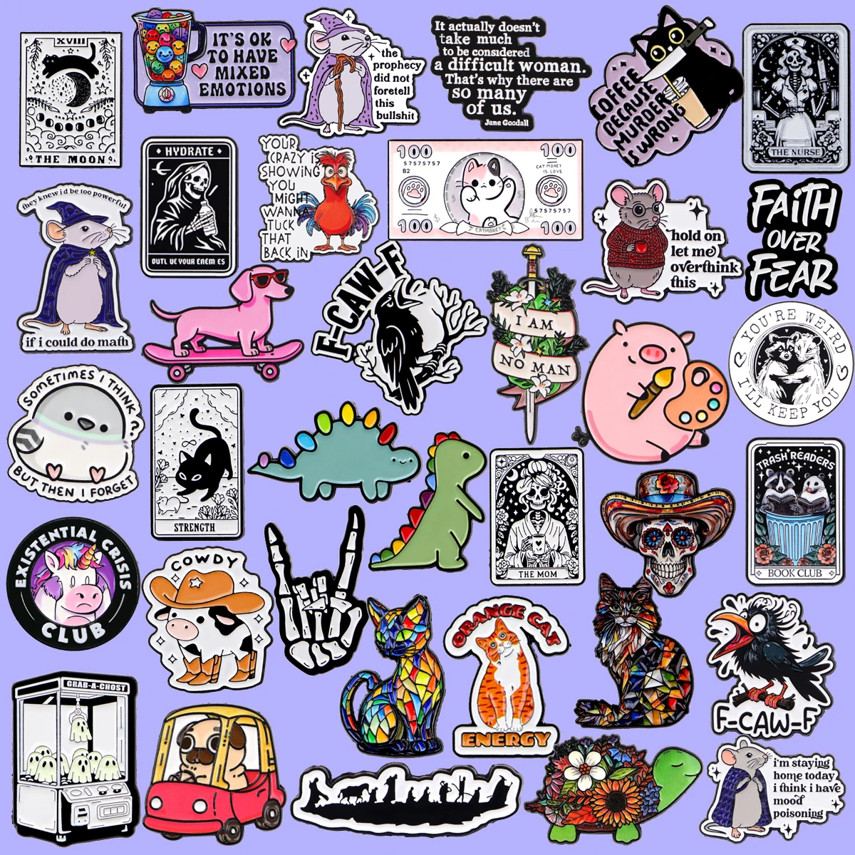 

Crow Enamel Pin Colorful Glass Cat Badge On Backpack Lapel Pins Cartoon Mouse Brooches for Jackets Cosplay Accessories Gift Toy