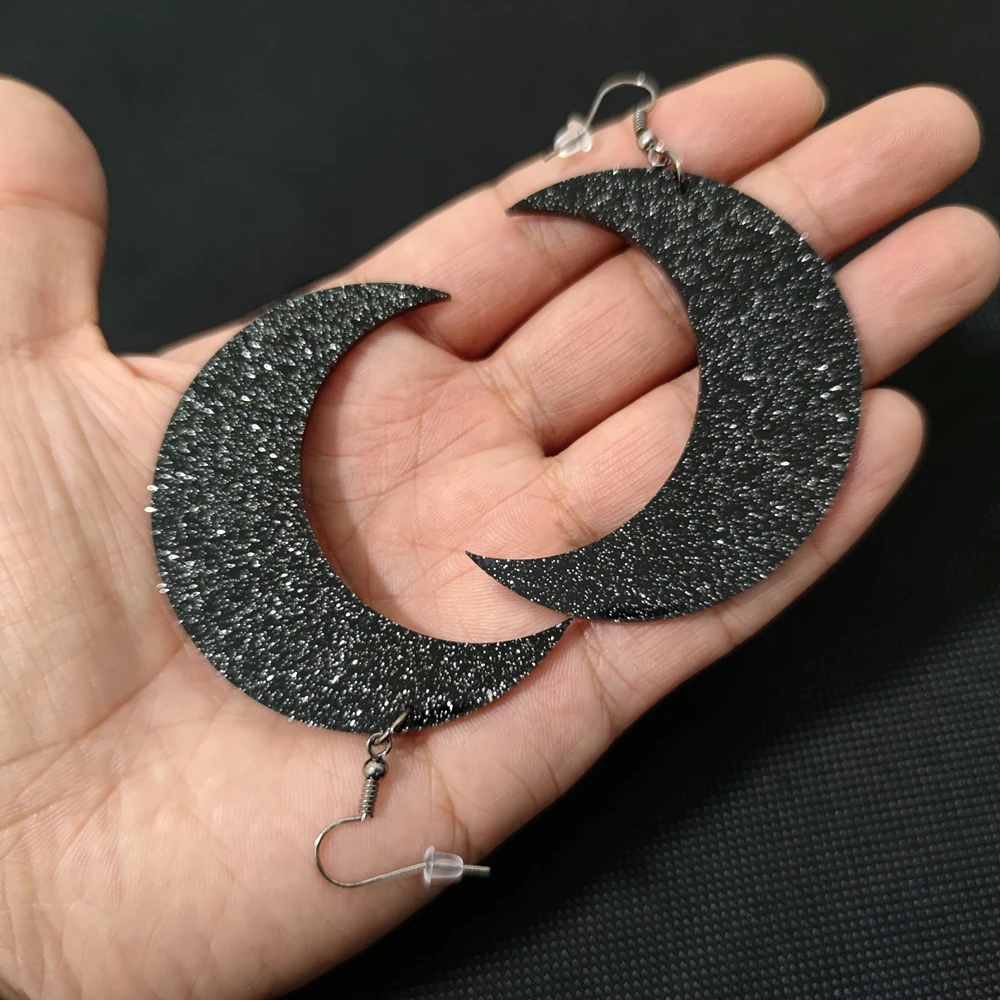 KUGUYS Asymmetrical Star Moon Drop Earrings for Women Black Glitter Acrylic Large Big Fashion Jewelry Trendy Accessories