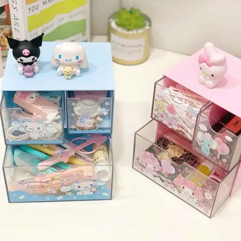 

Hello Kitty Kuromi Anime Kawaii Sanrio Ins Desktop Drawer Box Cute My Melody Sorting Finishing Storage Case Gifts for Girls