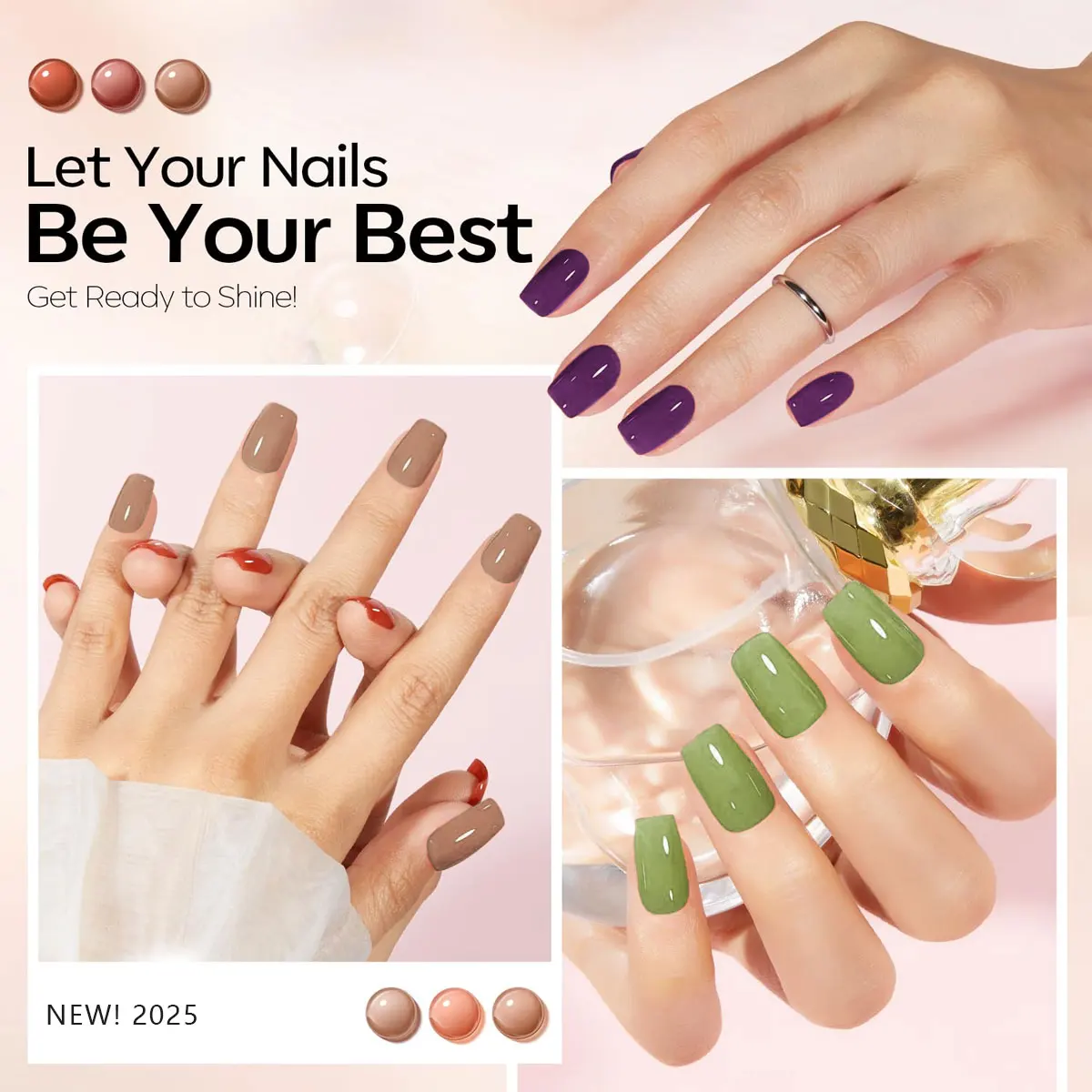 Conjunto de 12 cores, cores populares para todas as quatro estações. Céu azul, amarelo creme, verde grama, marrom, etc. - cores para nail art de salão