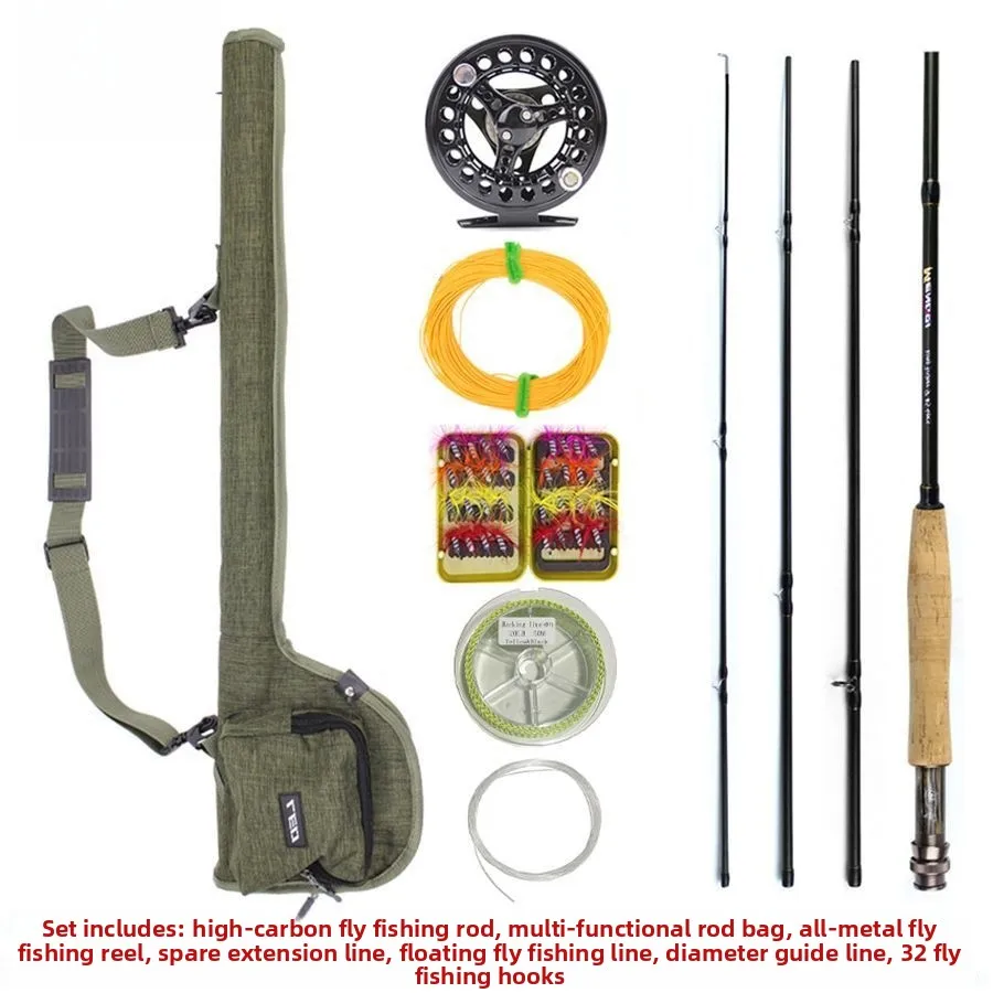 high-carbon-fishing-rod-set-27-meters-stream-fly-fishing-rod-combo-4-section-pole-fly-fishing-line-hook-included-ocean-beach