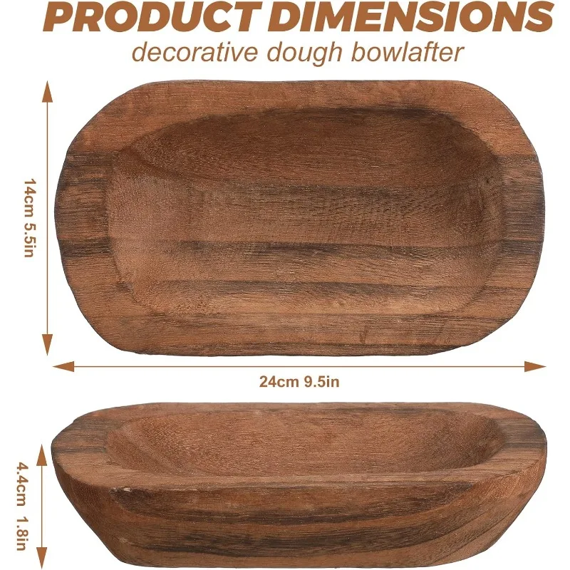 15 Pcs 9.5 Inch Wood Dough Bowl Bulk Rustic Vintage Hand Carved Paulownia Wooden Dough Bowls for Home Dining Holding