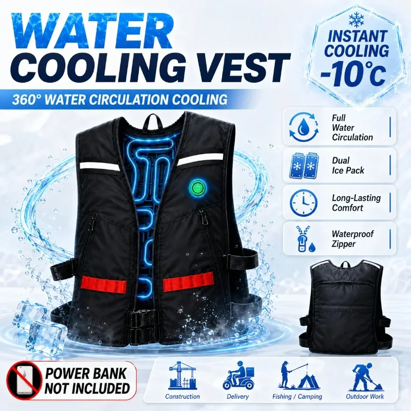 Reflective Water Cooling Vest with 5 Ice Packs Circulation Cooling Workwear for Construction Fishing Power Bank Not Included