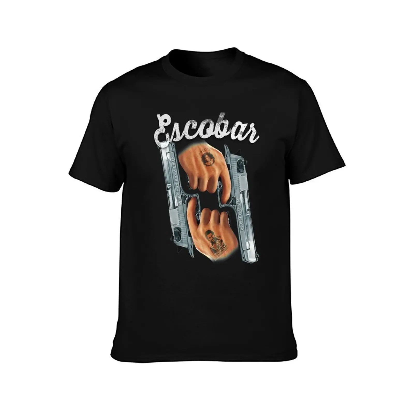 تي شيرت Escobar Guns Tattoo تي شيرت جرافيك للرجال تي شيرت قطني