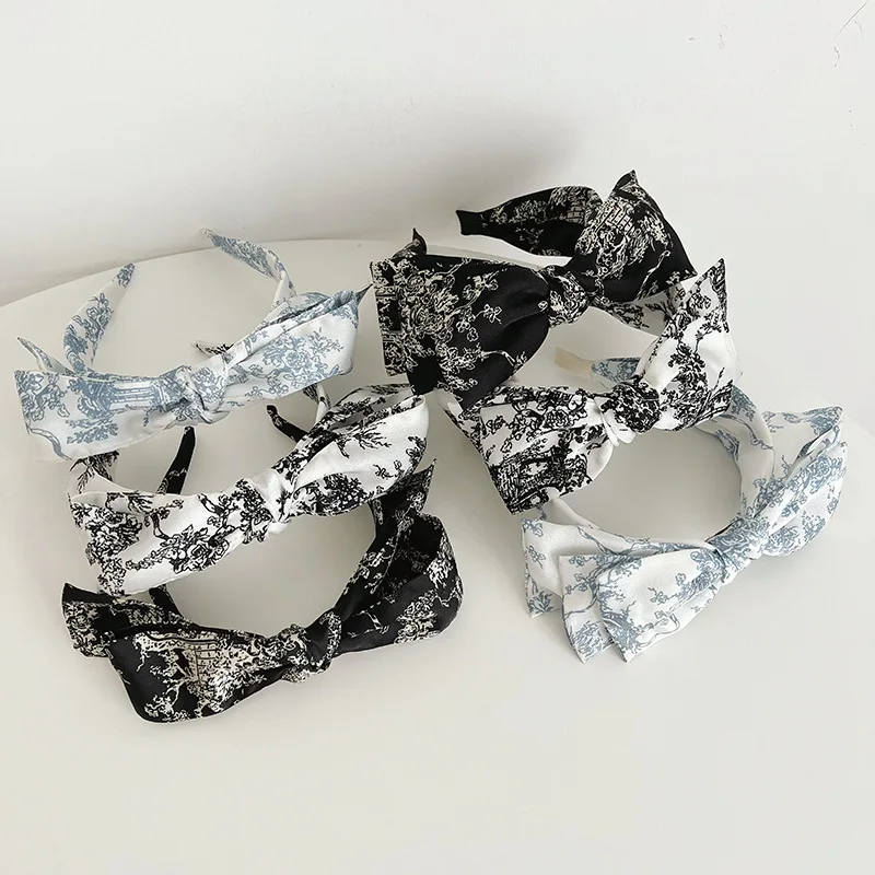 Printed fabric bow headhoop Korean wild hair accessories headband temperament to go out women's headwear hair bundle