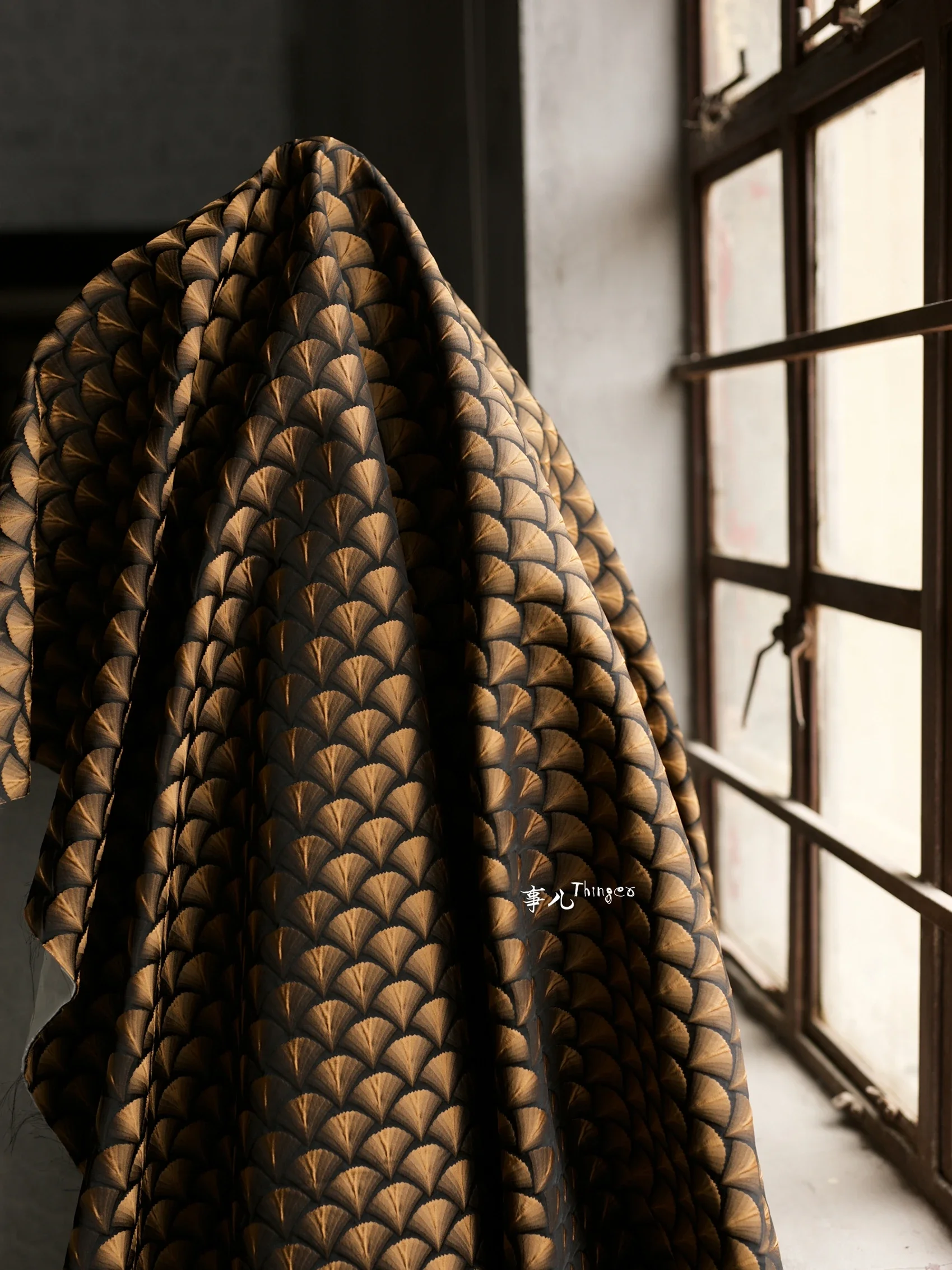 Three-dimensional Composite Fabric - Heavy Texture Air Layer Oversize Trench Coat Fabric, Gold Ginkgo Biloba