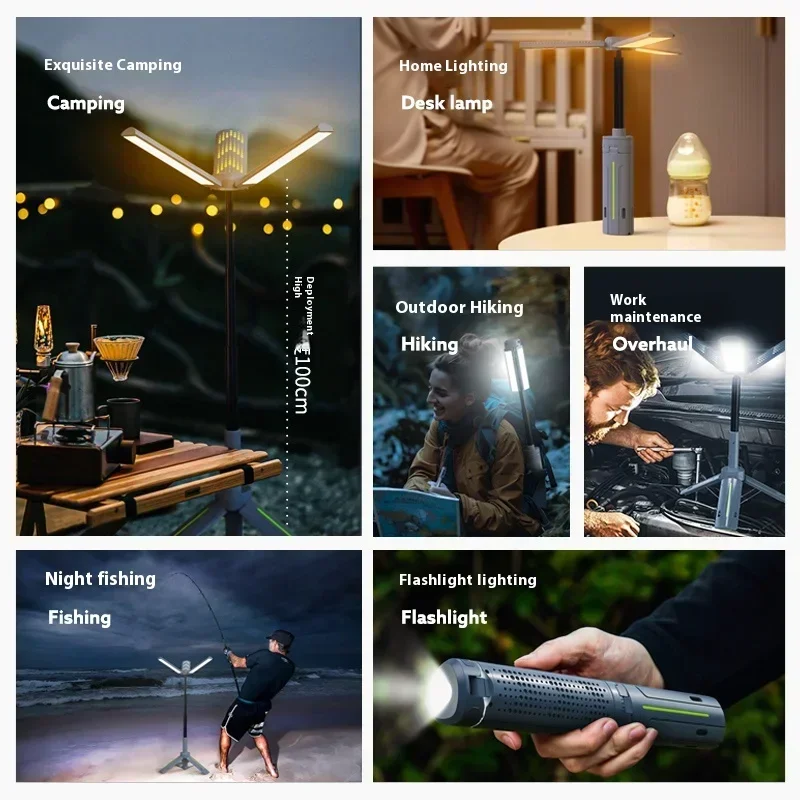 Lanterna telescópica de acampamento, 8000mah, recarregável, à prova d'água, regulável, lâmpada de acampamento, emergência, acampamento, caminhadas