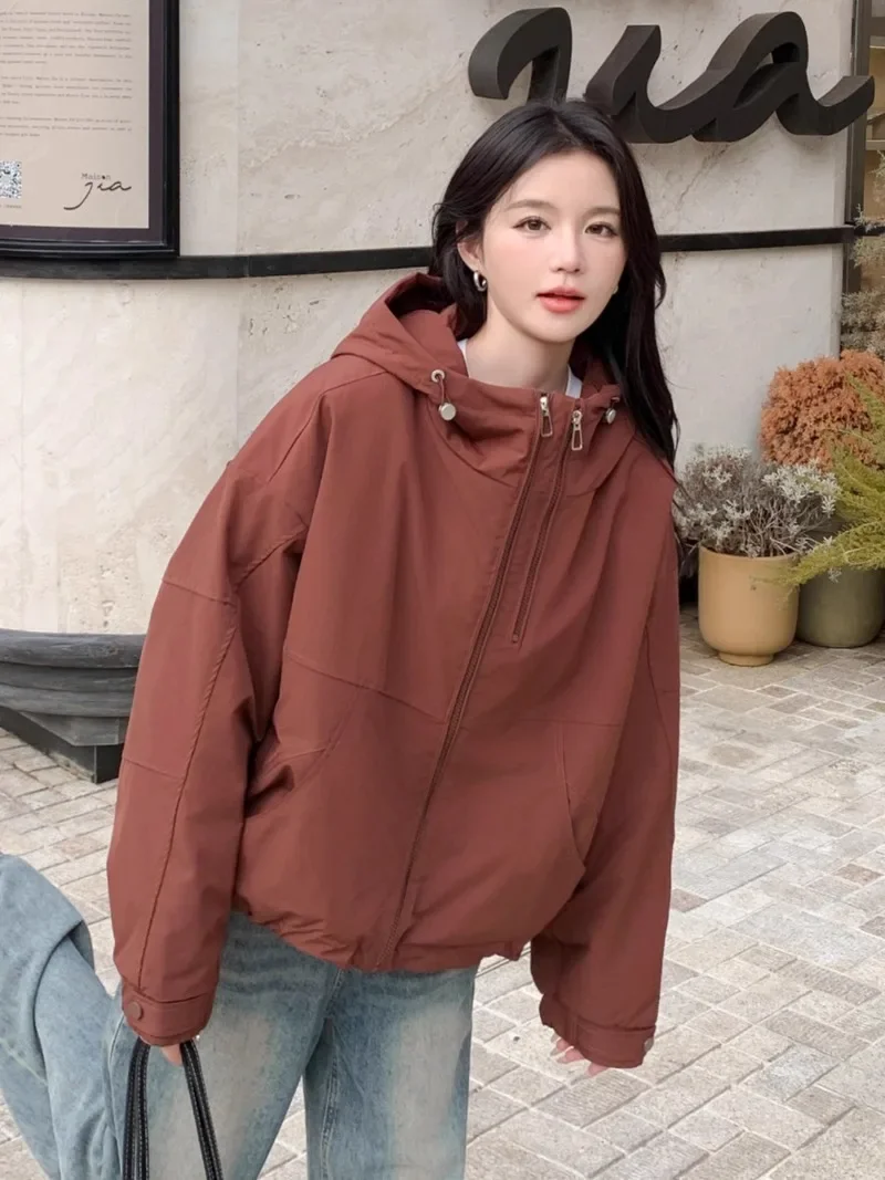 

MiiiiX Retro Solid Thicken Short Parkas Women's Puffer Jacket Loose Versatile Hoodies Outerwear Fashion Women's Winter Clothes