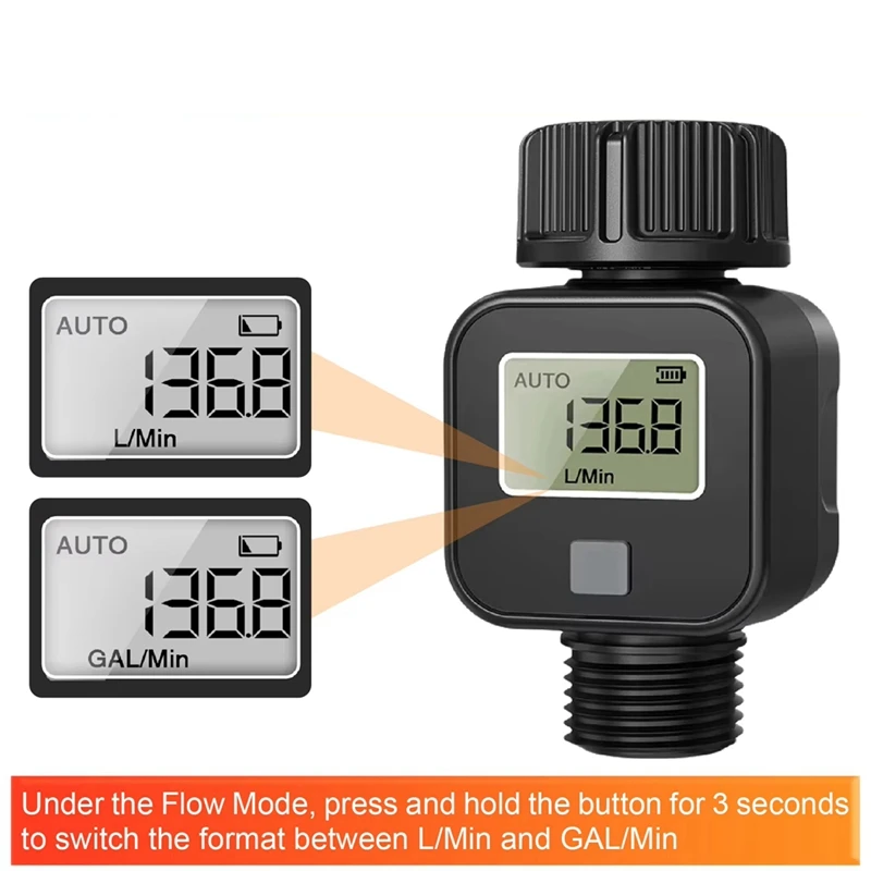 Digital LCD Water Meter Garden Irrigation Hose Sensor Battery Powered 0.5‑8Bar GPM LPM Instant Usage Recorder-AD23