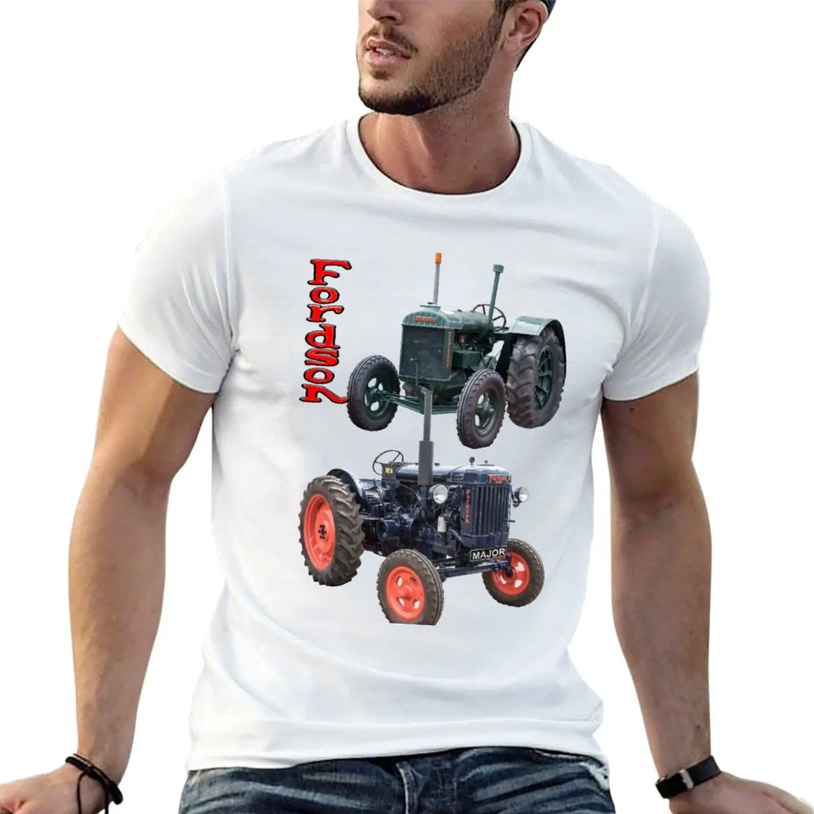Camiseta vintage com estampa de tratores Fordson Major e Standard N, camiseta masculina casual com estampa gráfica, camisetas masculinas com estampa gráfica