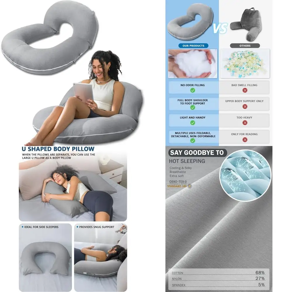 

Grey Cushion for Bed and Couch, Ergonomic Support for Sitting and Gaming, Cooling Effect