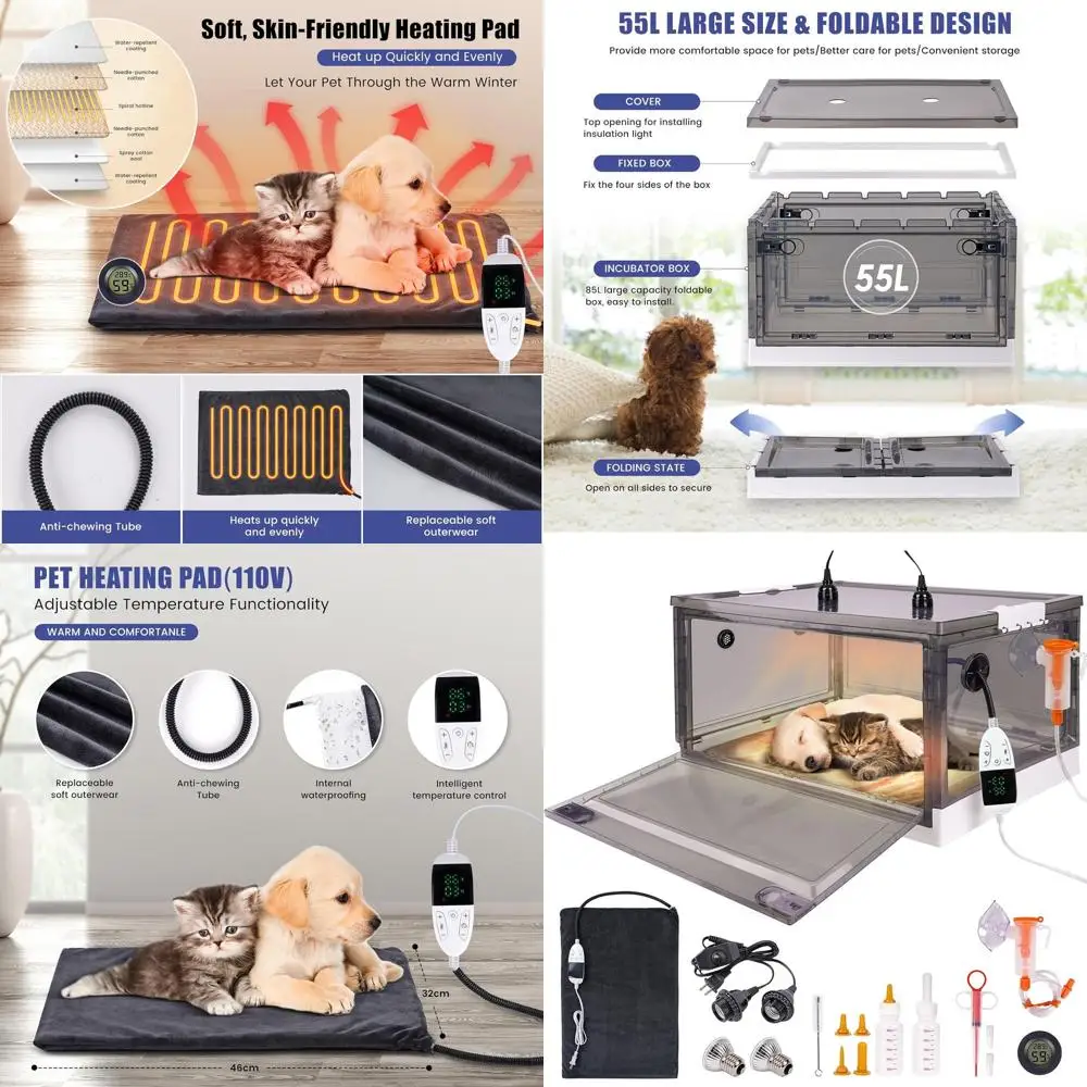 

Heated Oxygen-Rich Puppy and Kitten Incubator with Bed Mat, Temp & Humidity Monitoring