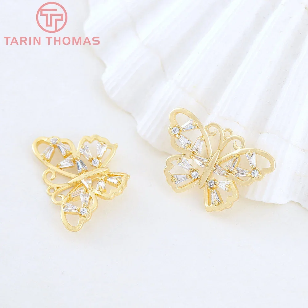 

(5199) 2PCS 24x13MM 24K Gold Color Brass with Zircon Butterfly Charms Pendants High Quality Jewelry Making Findings Wholesale