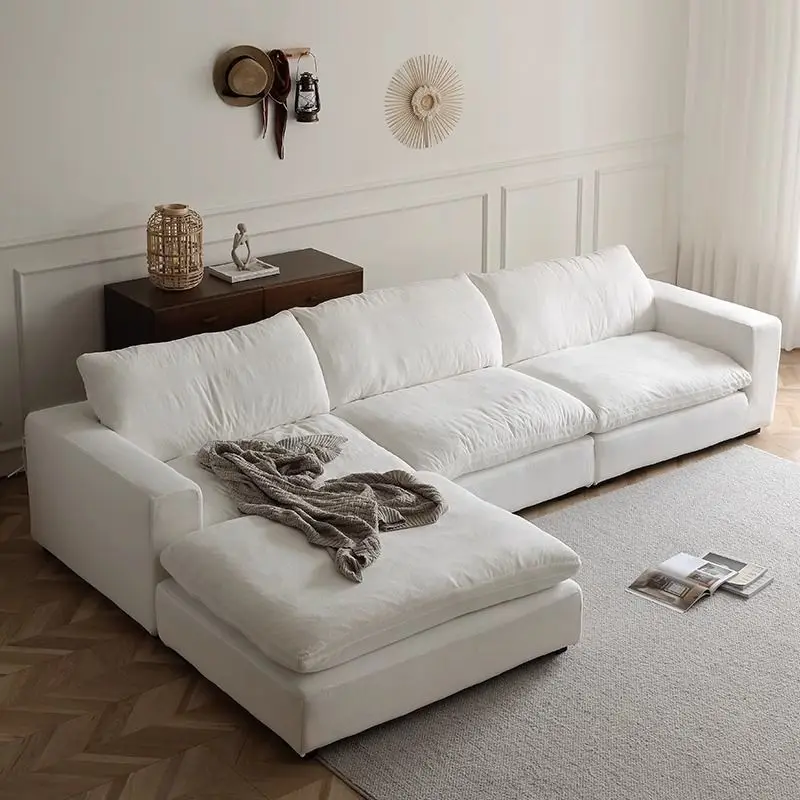 Soft sofa cream wabi sabi wind lazy simple linen fabric down module white sofa combination