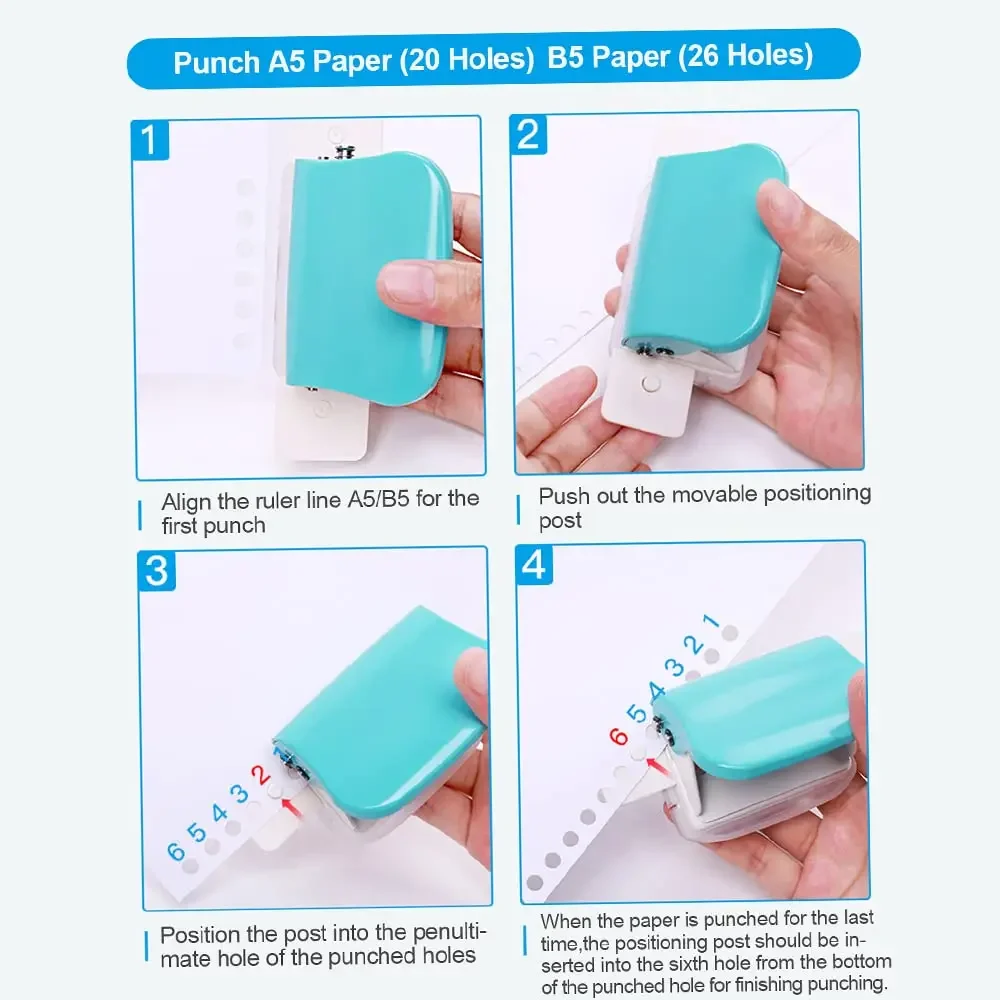 6-Hole Paper Punch Desktop Handheld Metal Hole Puncher 10 Sheet Capacity 6mm for A4 A5 B5 Notebook Scrapbook