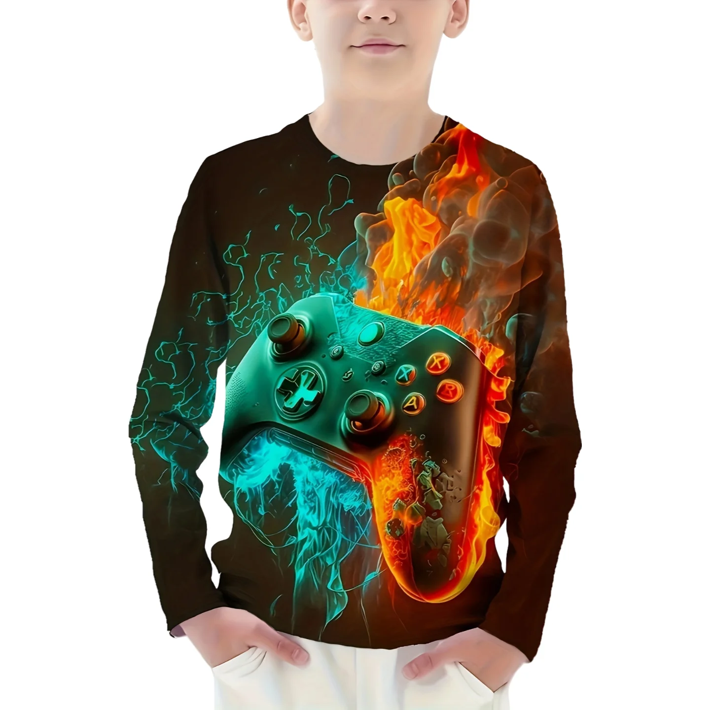 ملابس الأطفال 2025 ملابس أطفال للأولاد تي شيرت بأكمام طويلة للأطفال ملابس علوية مطبوعة برسومات لوحة ألعاب ملابس صيفية أنيقة للأطفال