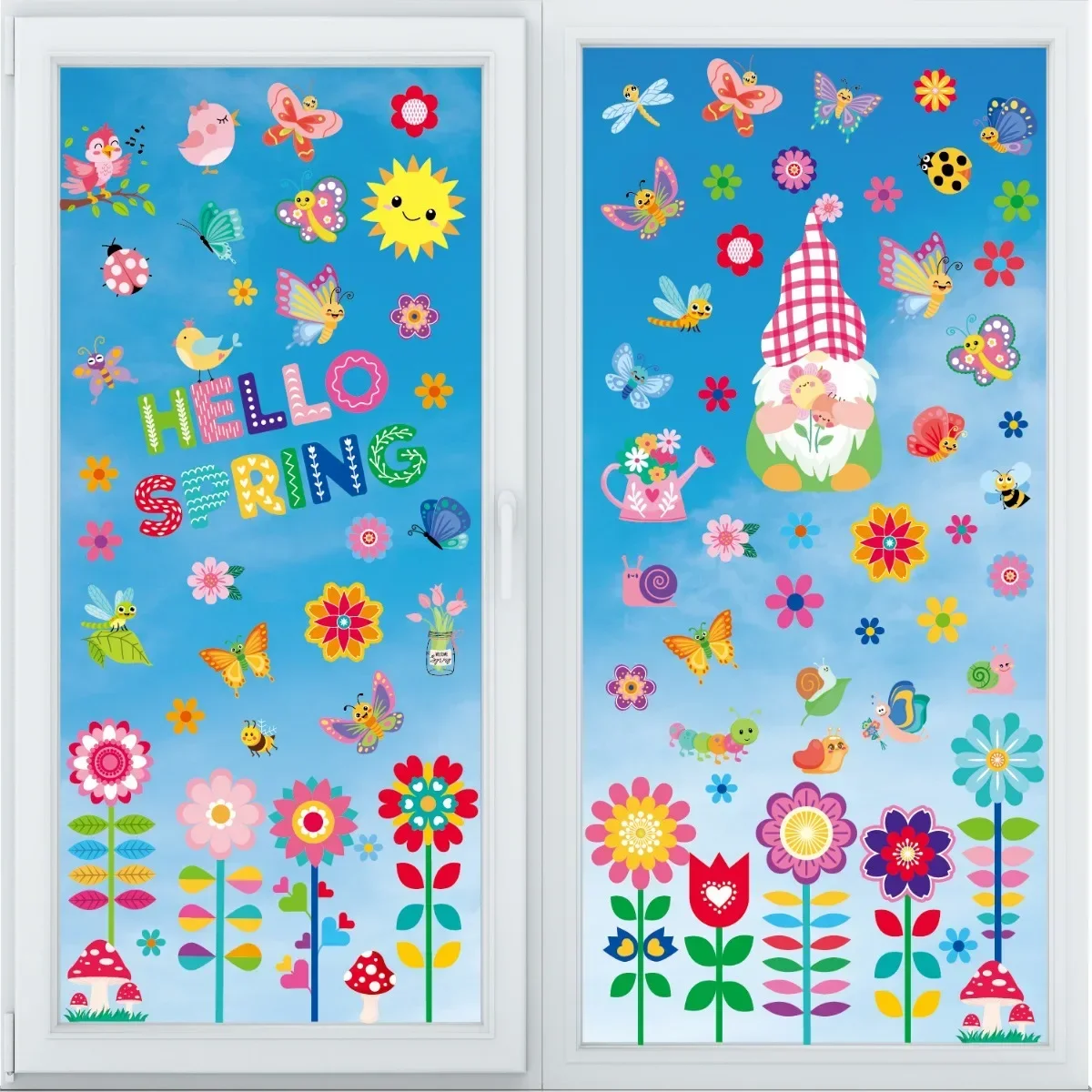 9Sheets Hello Spring Glass Door Mirror Stickers Flower Butterfly Electrostatic Window Sticker Double Sided Happy Easter Decor