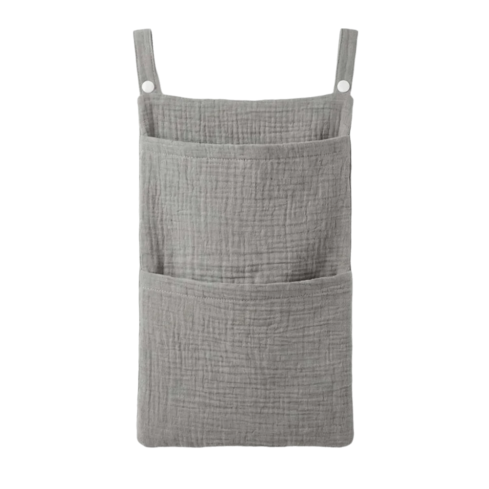 Pure Cotton Baby Crib Hanging Bag Multifunctional Large Capacity Stroller Storage Bag Solid Color 2 Pockets Diapers Organizer