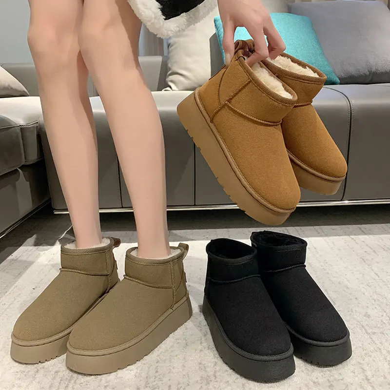 

2024 Winter New Thiened Fce Lined Bread oe ort Cotton Boot Thi Bot Anti-slip Warm Snow Boots Women's Sle