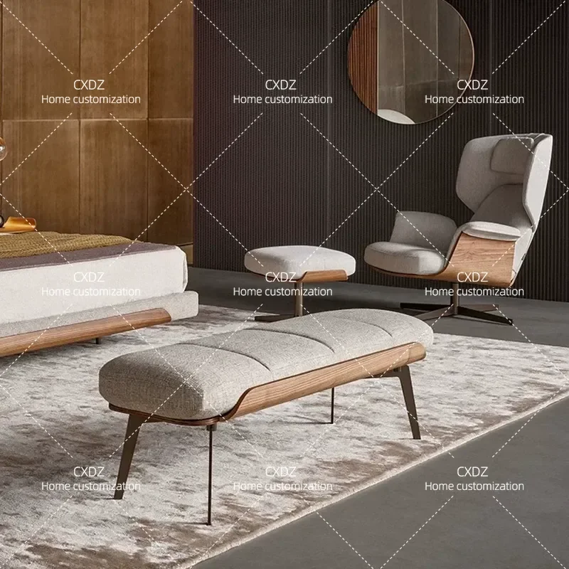 Nordic Light Luxury Solid Wood Shoe Changing Stool Italian Minimalist Fabric Bedside Stool Leather Long Dining Bench for