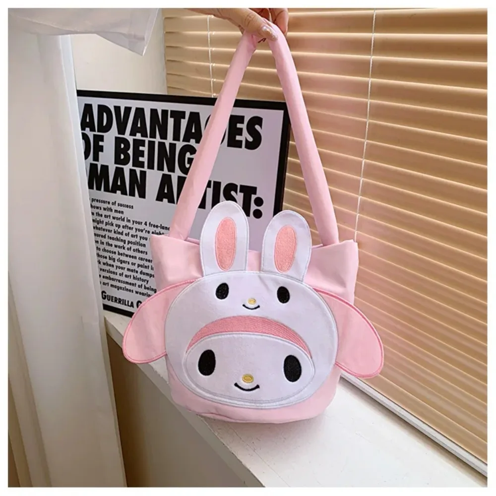 Sanrio-Bolso de hombro Kawaii Cinnamoroll My Melody Anime, bolsa de cubo de felpa con dibujos animados, bolsa de maquillaje para llevar, regalos para niños