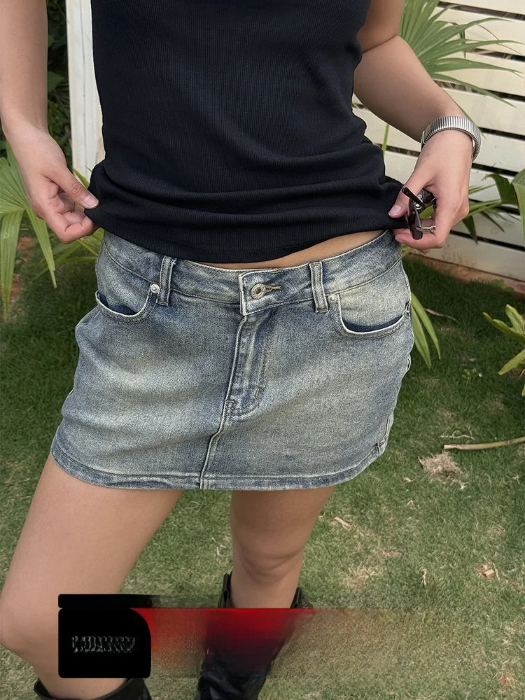 

American Retro High Waist Denim Skirt Women's 2025 Summer Bodycon Slim A-Line Ultra-ort Skirts Commute Simple Sle