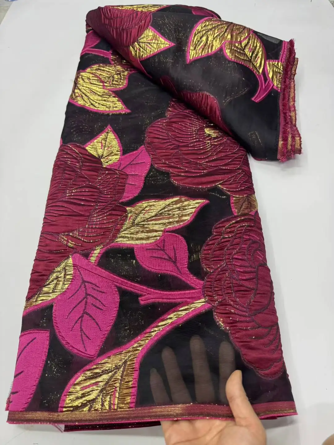 Tela Jacquard africana de encaje 2025, encaje de alta calidad, telas de encaje brocado nigeriano para mujer, costura de boda, 5 yardas