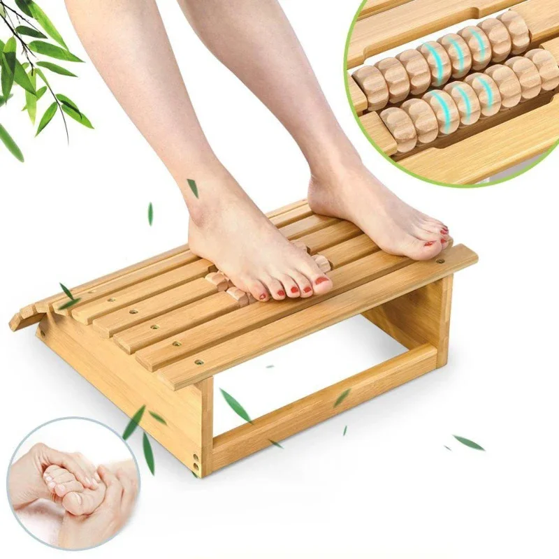 

Hot Sale Luxury Bathroom Toilet Stool Bamboo Squat Toilet Stool Adjustable Foot Stool with Massage Wheel