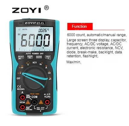 ZOYI ZT-Y Y1 Y2 Professional Digital Multimeter True-RMS Display Analog Tester Current Voltmeter Capacitor Temp VFC NCV Hz Meter