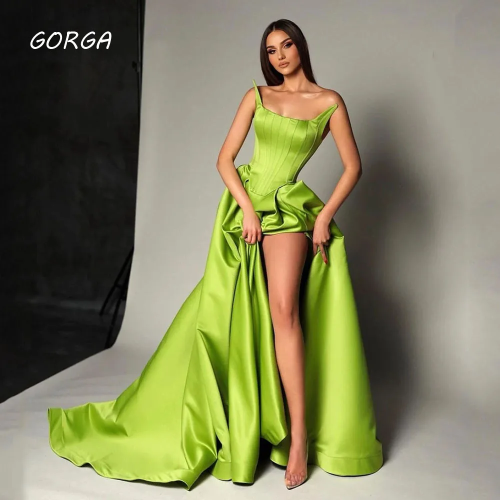 

GORGA Elegant A Line Green Evening Dresses For Women Spandex Satin Long Prom Party Gowns Corset Special Occasion Gowns 2023