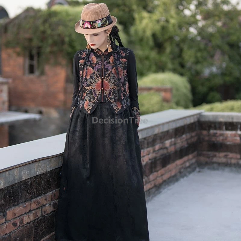 

2025 exquisite butterfly embroideried chinese robe retro fashionable vest dress ethnic style literature art improved qipao dress